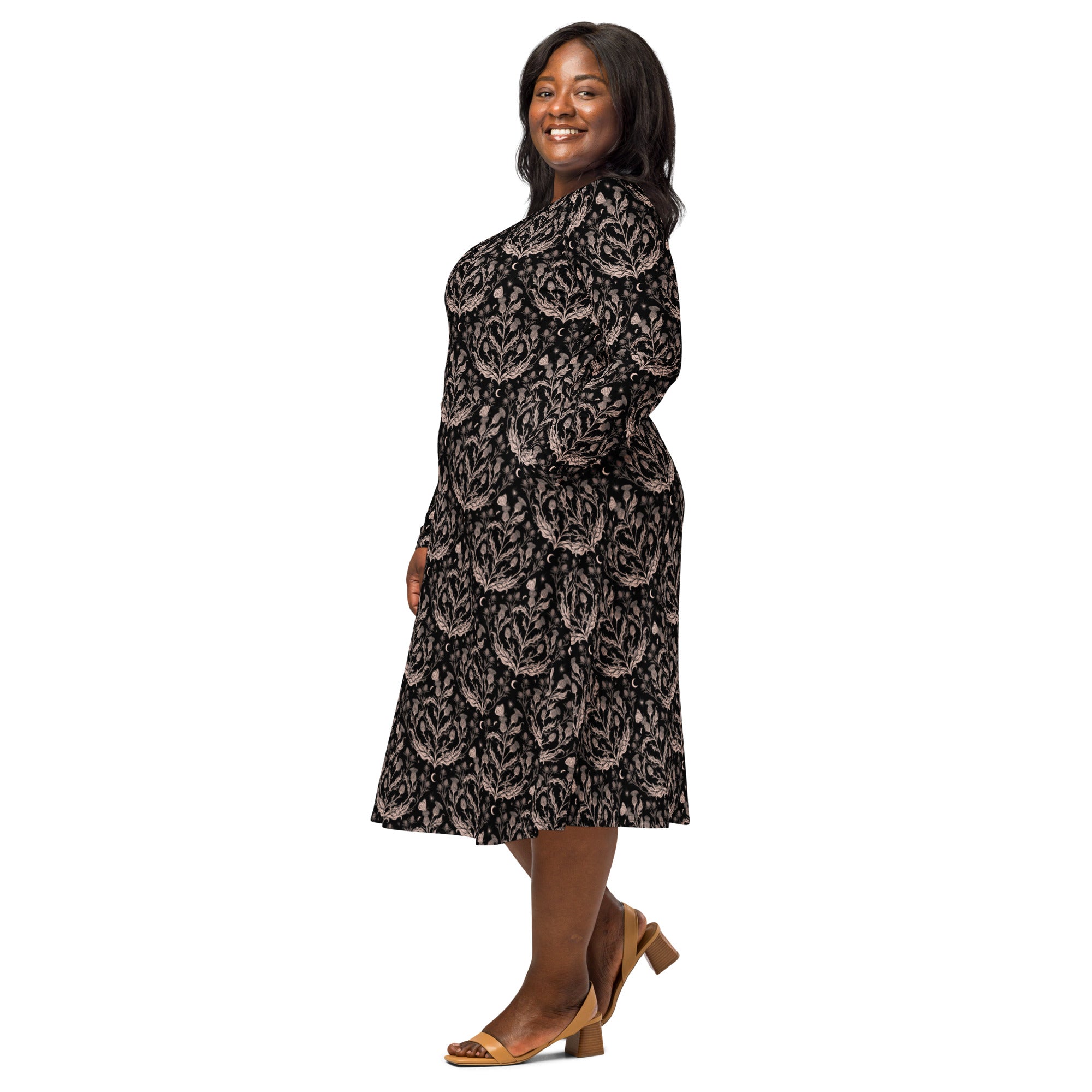 Episodic Thistle Home Black White Long Sleeve Midi Dress 2