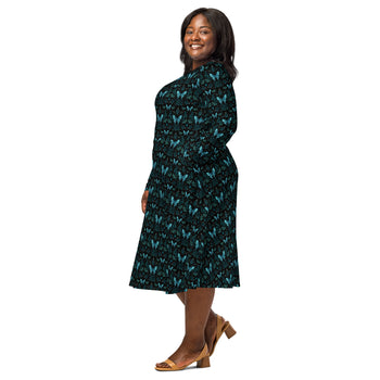 Nerdy Episodic Mystical Butterfly Long Sleeve Midi Dress