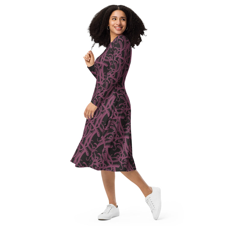 Nerdy Tentacles of Cthulhu Long Sleeve Midi Dress