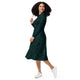 Nerdy Binary Computer 1s and 0s Teal Black Long Sleeve Midi Dress