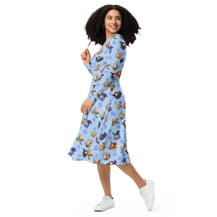 Nerdy DnD Classes Rubber Ducks Long Sleeve Midi Dress