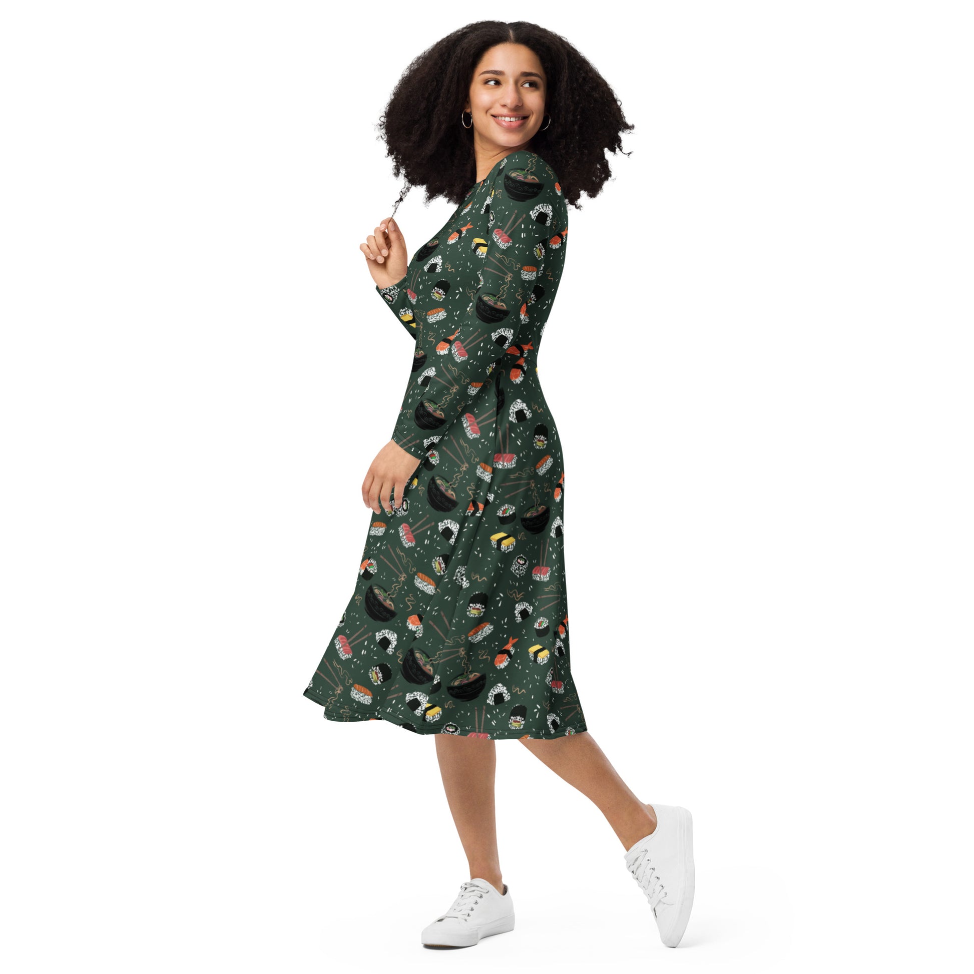 Oishi Sushi Green Long Sleeve Midi Dress 3