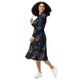 Nerdy Floral Purple Night Long Sleeve Midi Dress