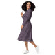 Nerdy Bones and Flowers Purple Long Sleeve Midi Dress