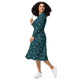 Nerdy Raining Frogs Dark Teal Long Sleeve Midi Dress