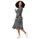 Nerdy Nerdy Doodles Black Long Sleeve Midi Dress