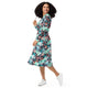 Nerdy T - Rex Bones Footprints Green Long Sleeve Midi Dress