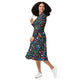 Nerdy Colorful Dinosaur Silhouettes Navy Long Sleeve Midi Dress