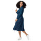 Nerdy Javascript Computer Code Blue Long Sleeve Midi Dress