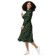 Nerdy Cats in the Leaves Long Sleeve Midi Dress