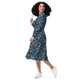 Nerdy Airplanes Blue Camouflage Blue Long Sleeve Midi Dress