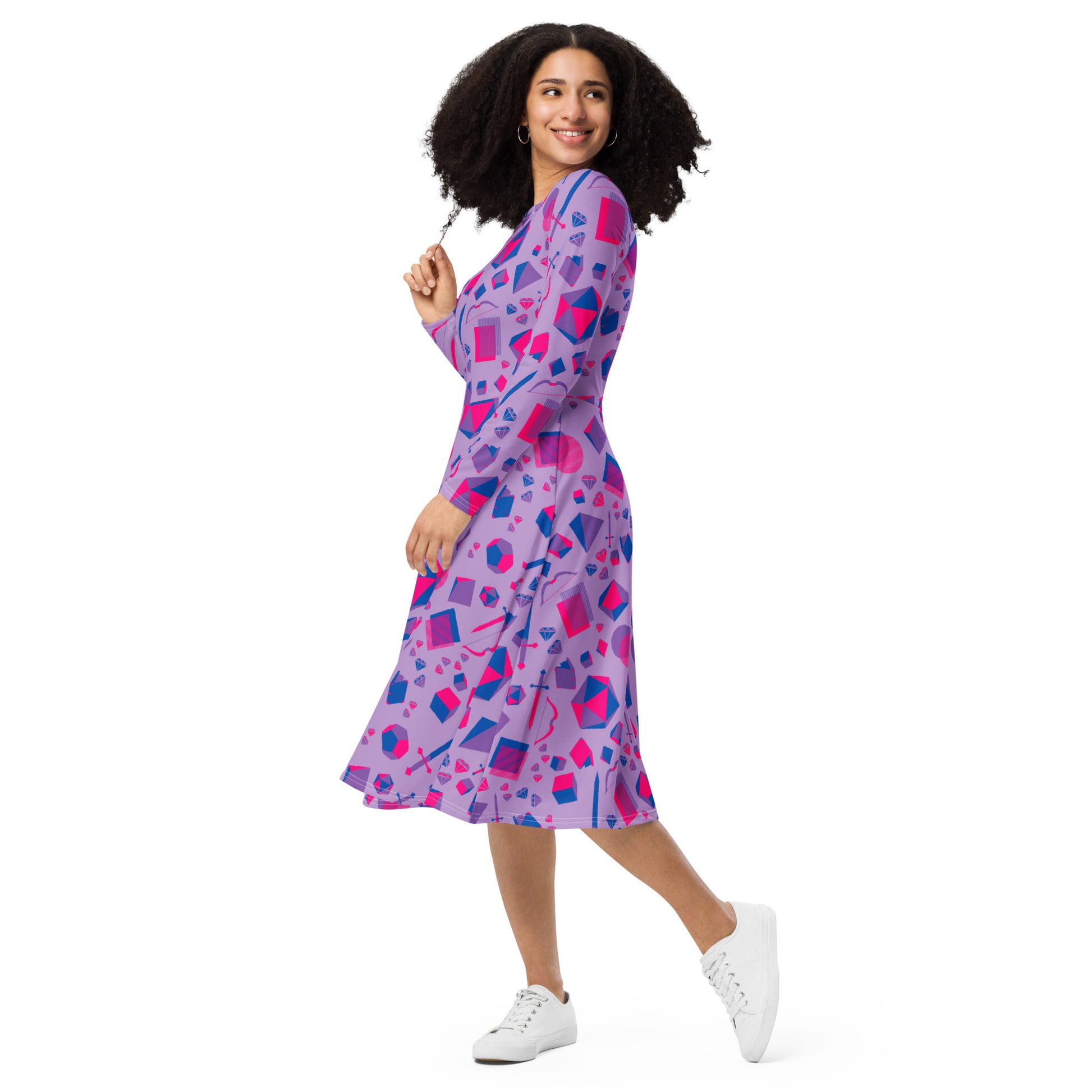 Pink Blue and Bisexual Colors Tabletop RPG Items Dnd Long Sleeve Midi Dress 3