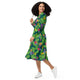 Nerdy Tropical Video Game Pixels Long Sleeve Midi Dress