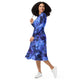 Nerdy Blue Purple Nebula Space Long Sleeve Midi Dress