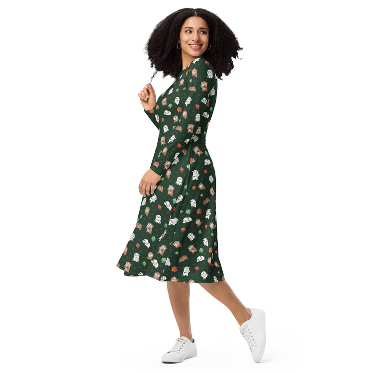 Nerdy Dnd Owlbears Long Sleeve Midi Dress