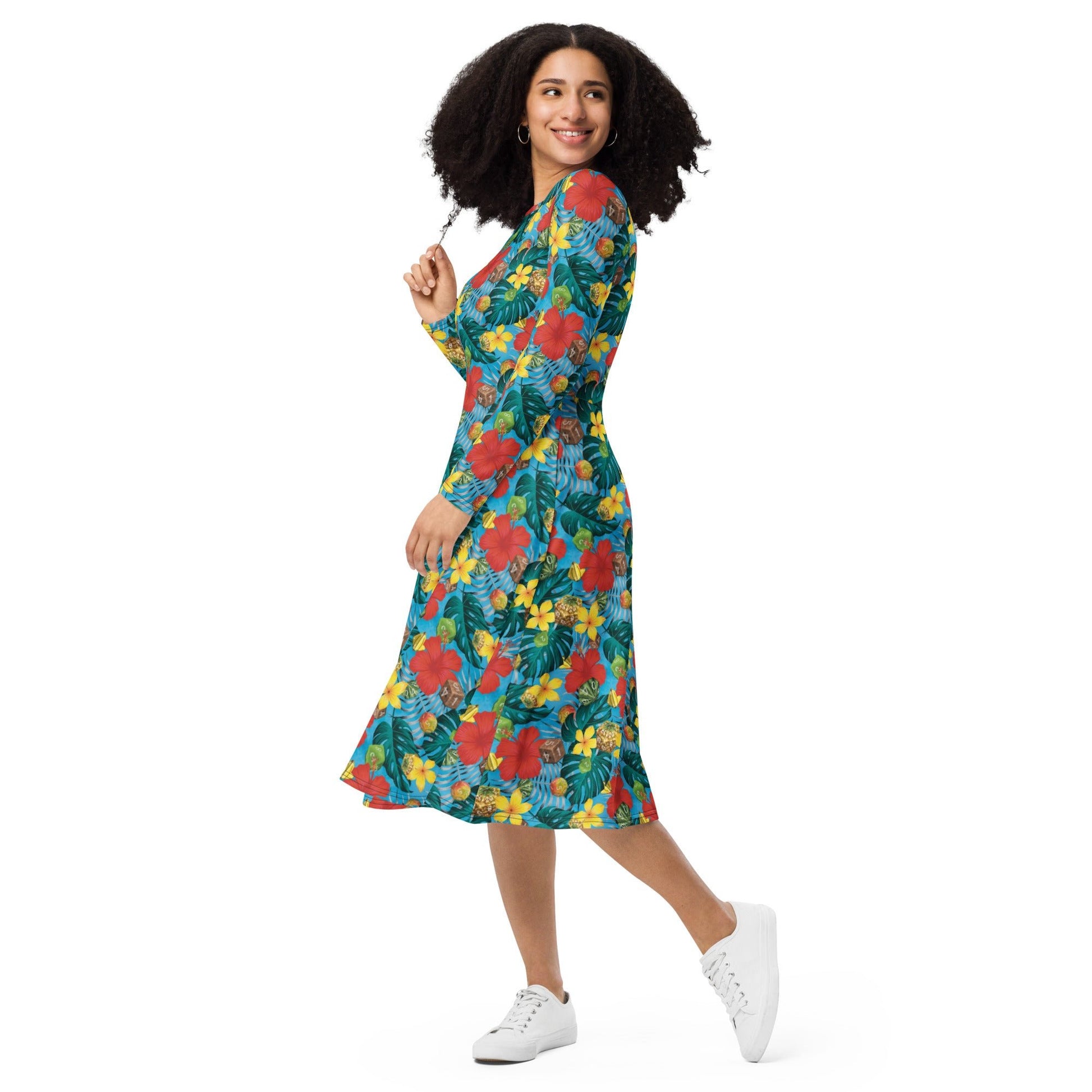 Tropical Fruit Dice Dnd Long Sleeve Midi Dress 3