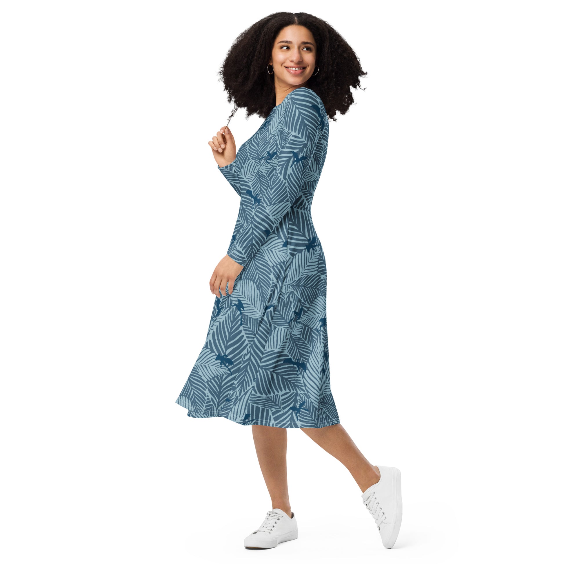 Tropical Dragons Long Sleeve Midi Dress 3