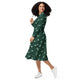 Nerdy Dino Green Tropics Green Dinosaur Long Sleeve Midi Dress