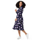 Nerdy Anxious Ghosts Purple Long Sleeve Midi Dress