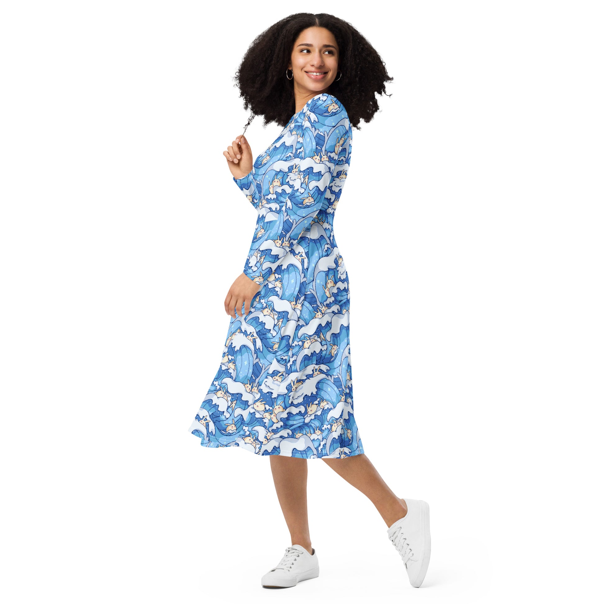 Surfer Bunnies Anime Long Sleeve Midi Dress 3