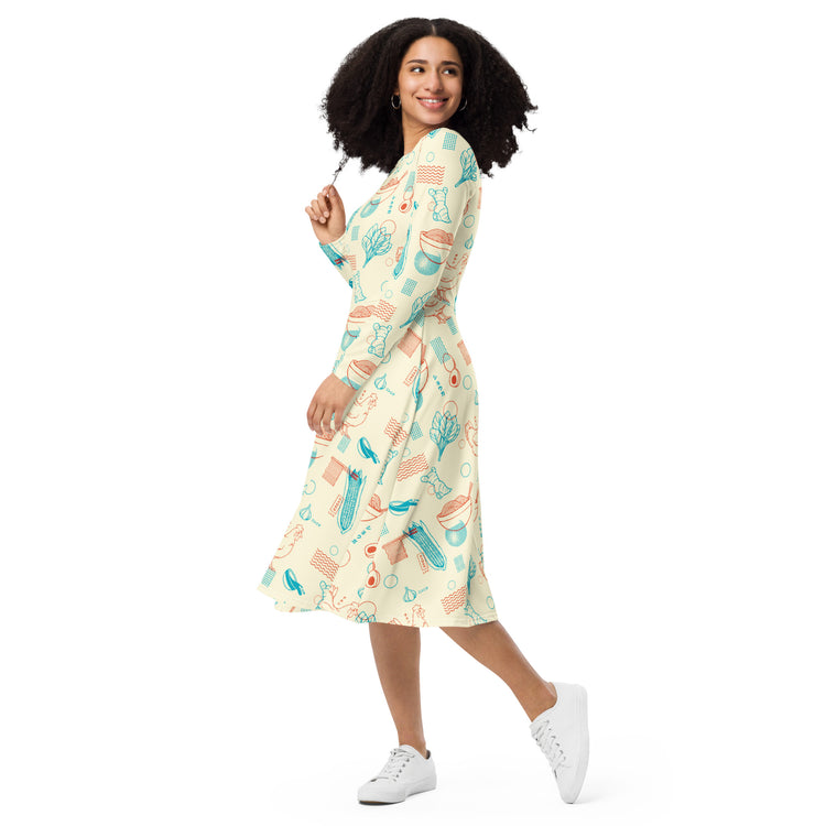 Nerdy Ramen Recipe Japanese Long Sleeve Midi Dress
