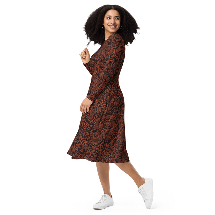 Nerdy Human Anatomy Dark Long Sleeve Midi Dress