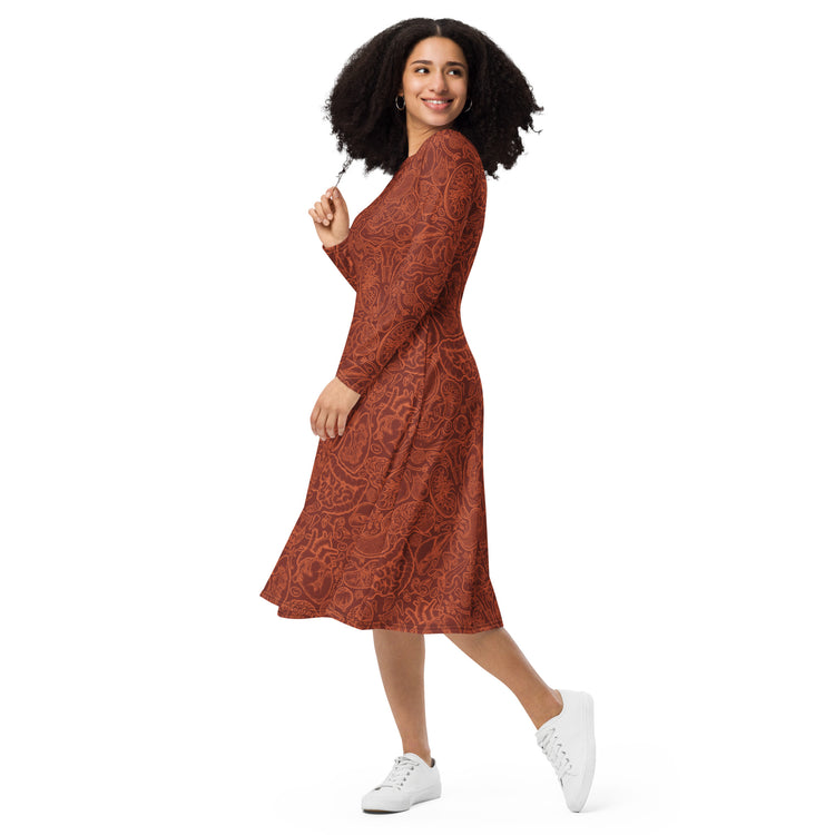 Nerdy Human Anatomy Red Long Sleeve Midi Dress