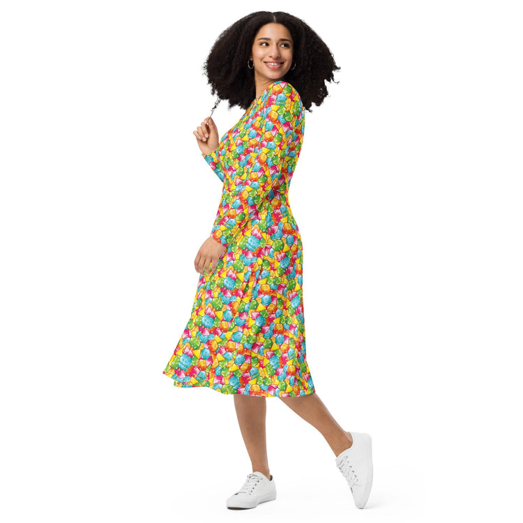 Nerdy DND Gummies Long Sleeve Midi Dress