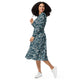 Nerdy Military Fighter Jet Navy Camo Blue Long Sleeve Midi Dress