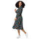 Nerdy Multi Colored Airplanes on Blue Long Sleeve Midi Dress