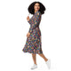 Nerdy Chess Colorful Chess Pieces Blue Long Sleeve Midi Dress