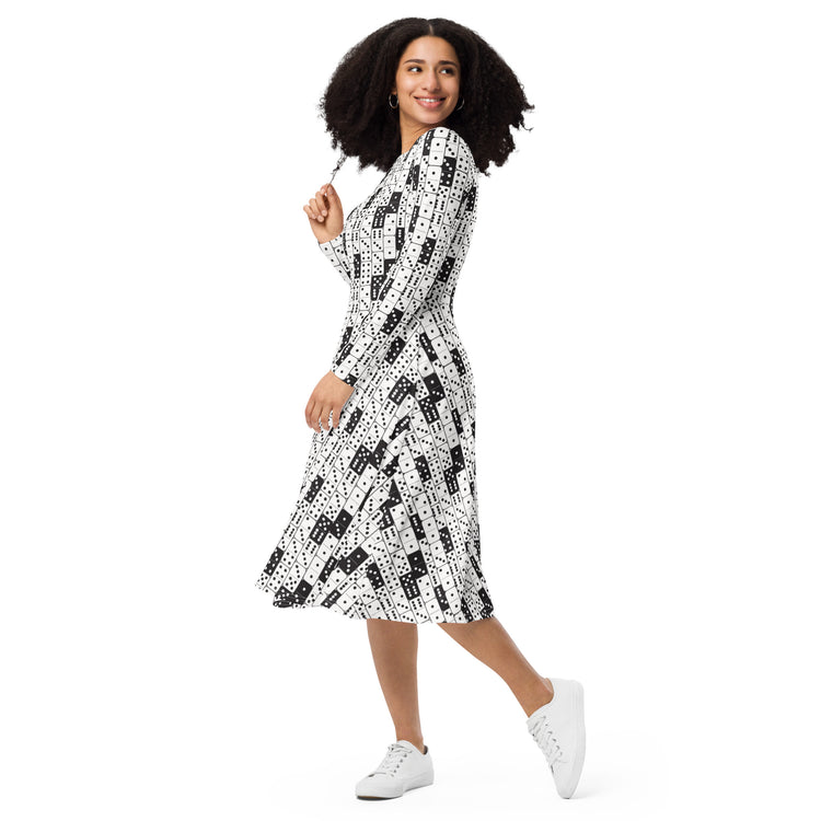 Nerdy Dominos Long Sleeve Midi Dress