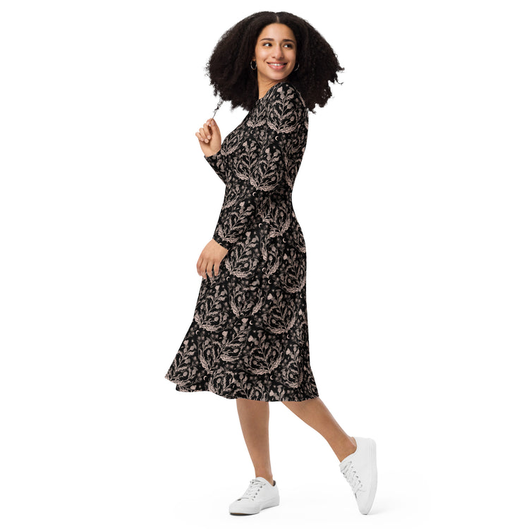 Nerdy Episodic Thistle Home Black White Long Sleeve Midi Dress