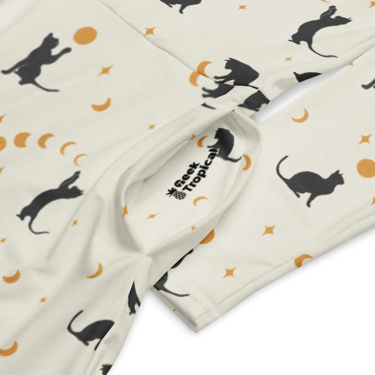Nerdy Episodic Cat Catching the Moon Long Sleeve Midi Dress