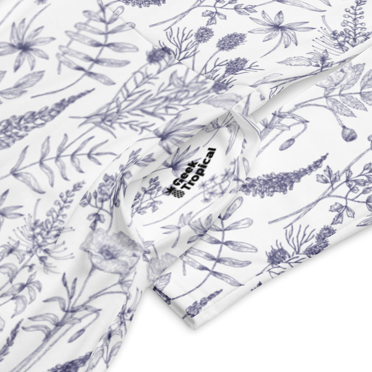 Nerdy Simple Botany Flowers Herbs White Blue Long Sleeve Midi Dress