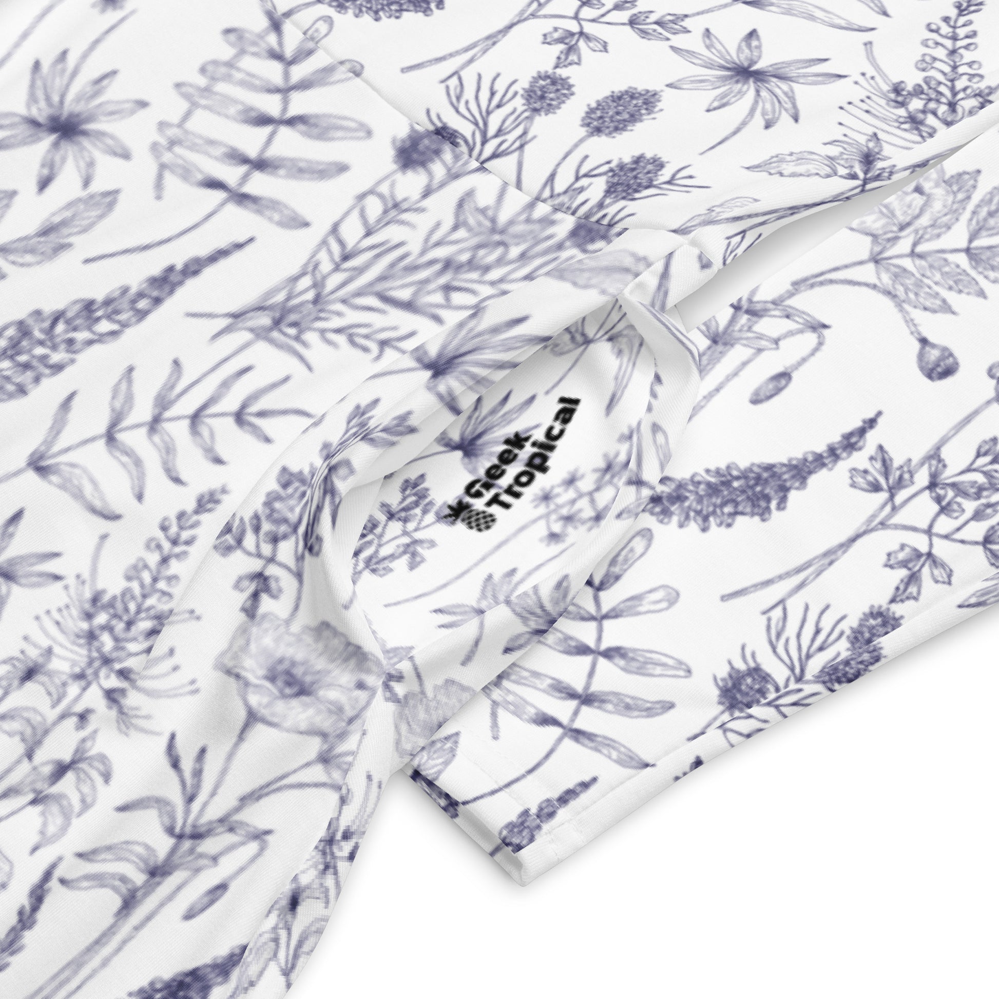 Simple Botany Flowers Herbs White Blue Long Sleeve Midi Dress 7