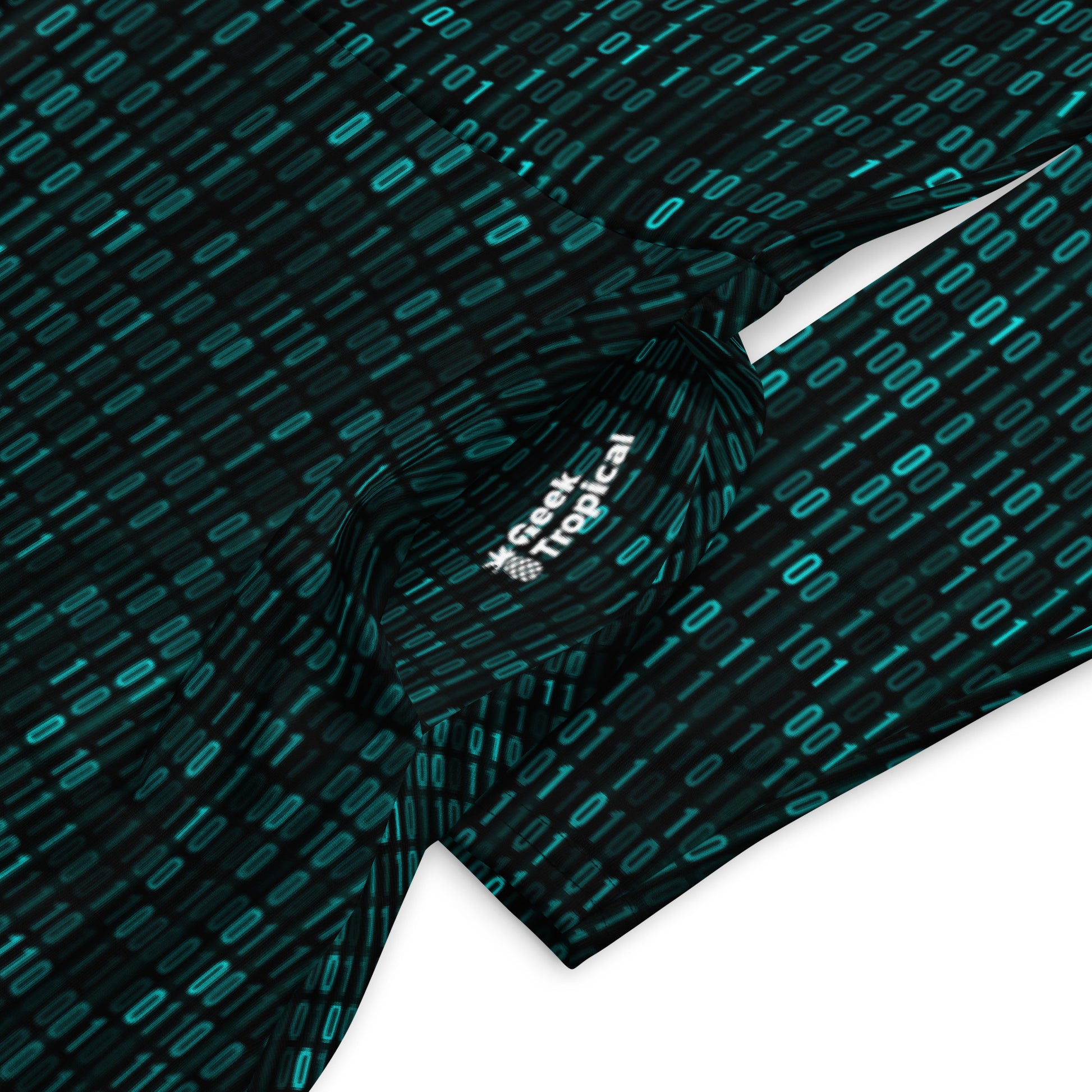 Binary Computer 1s and 0s Teal Black Long Sleeve Midi Dress 7