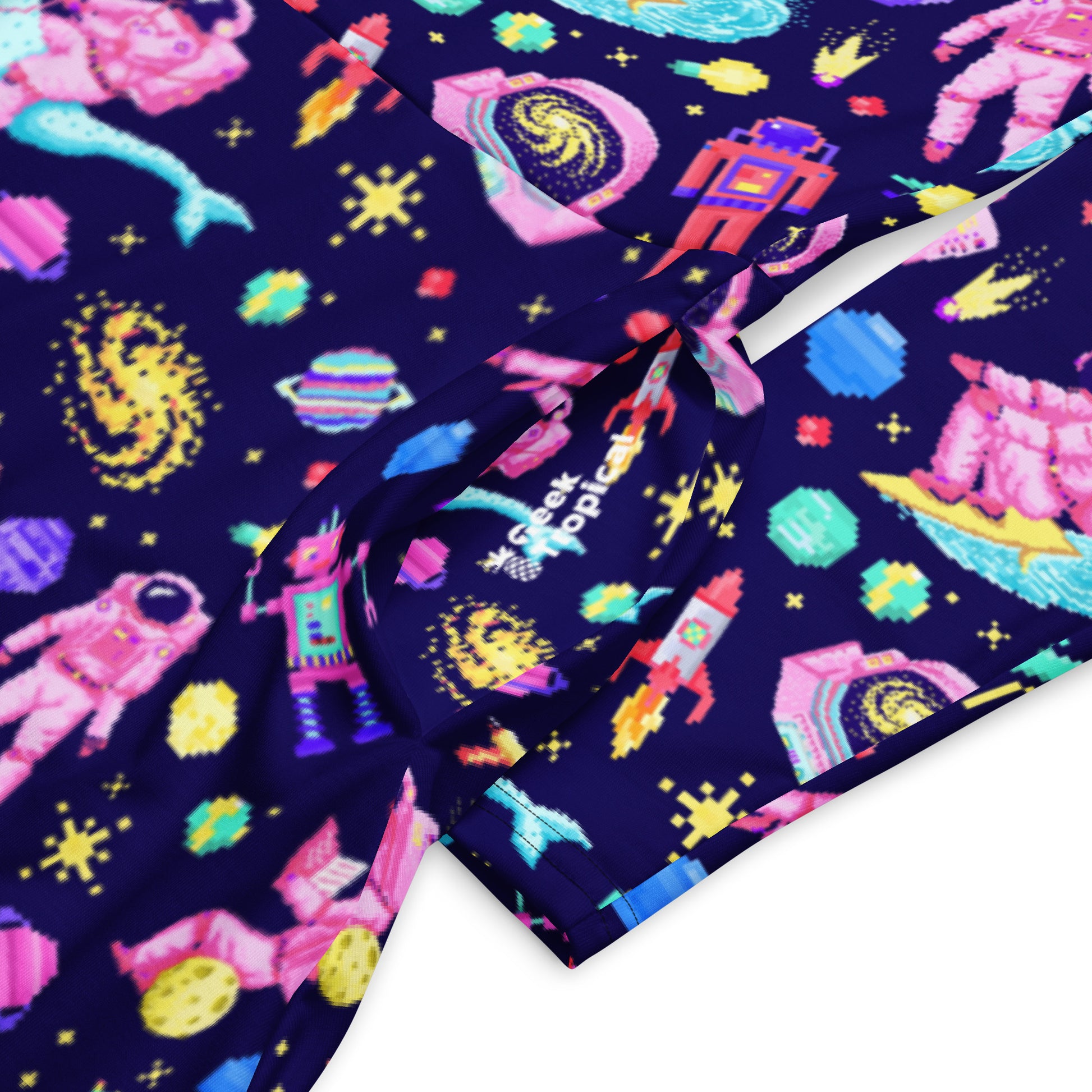 Astronaut Pixels Outer Space Purple Blue Long Sleeve Midi Dress 7
