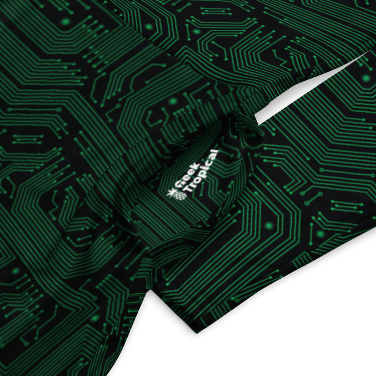 Nerdy Green Computer Circuits Long Sleeve Midi Dress
