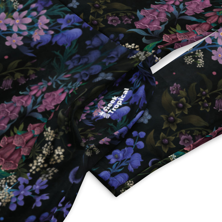 Nerdy Floral Purple Night Long Sleeve Midi Dress