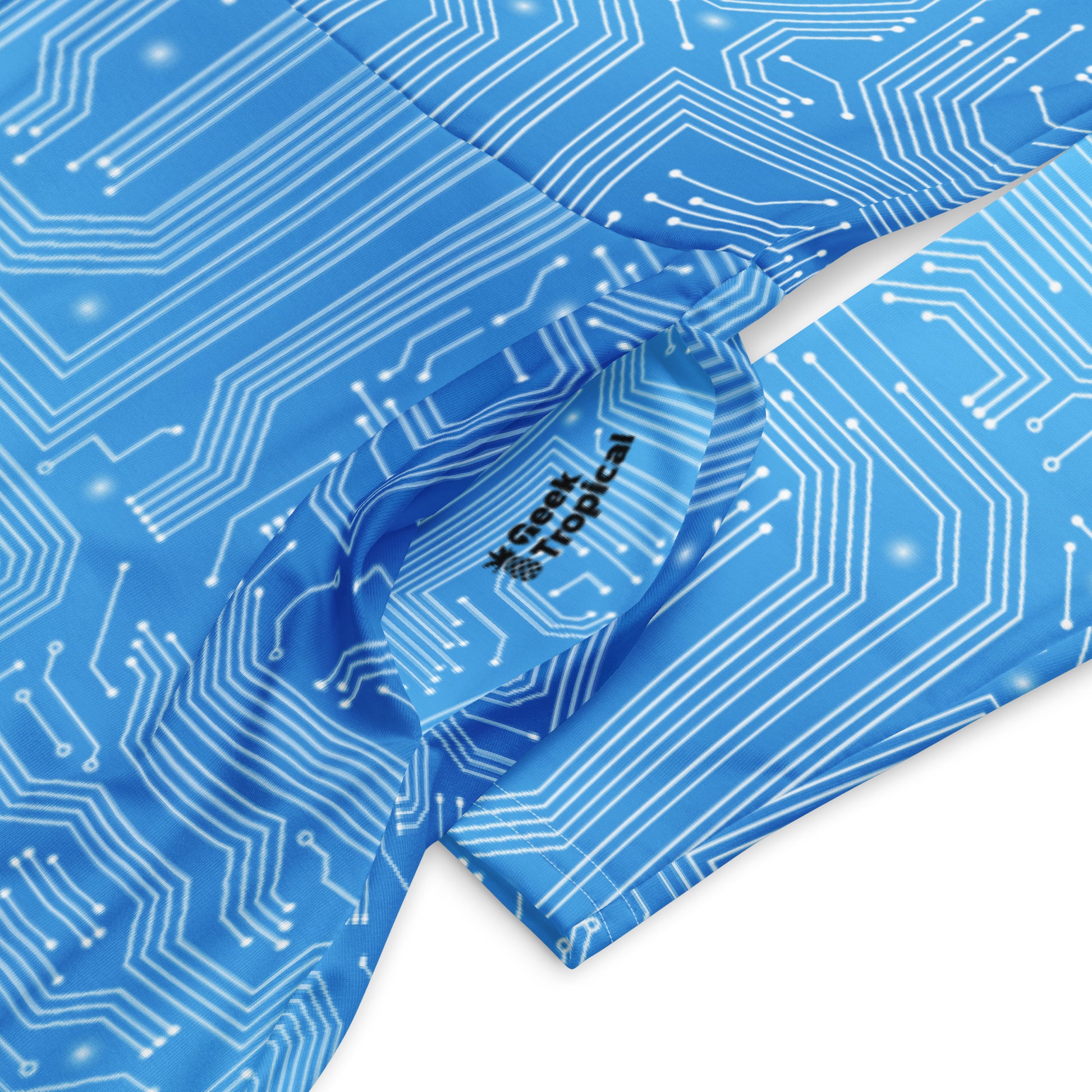 Blue Computer Circuit Board Long Sleeve Midi Dress 7