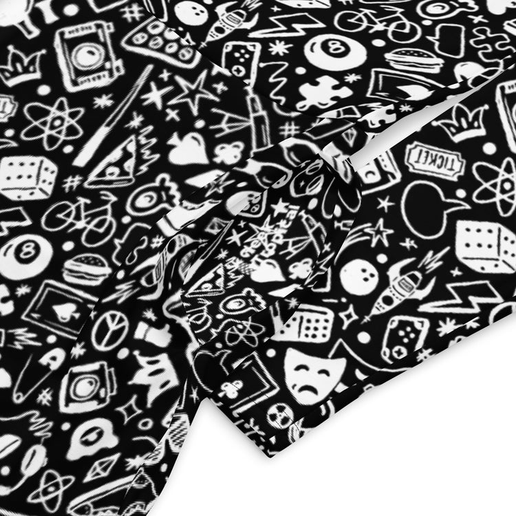 Nerdy Nerdy Doodles Black Long Sleeve Midi Dress