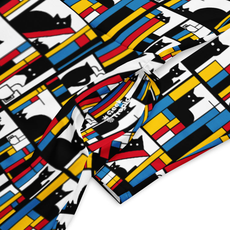 Nerdy Mondrian Cat Library Long Sleeve Midi Dress