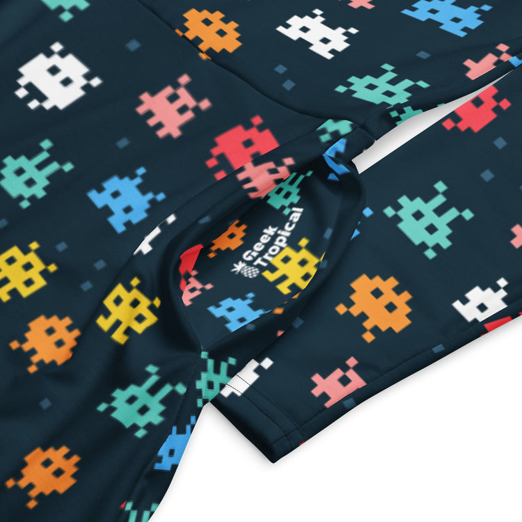 Nerdy Pixel Monsters Teal Video Game Long Sleeve Midi Dress