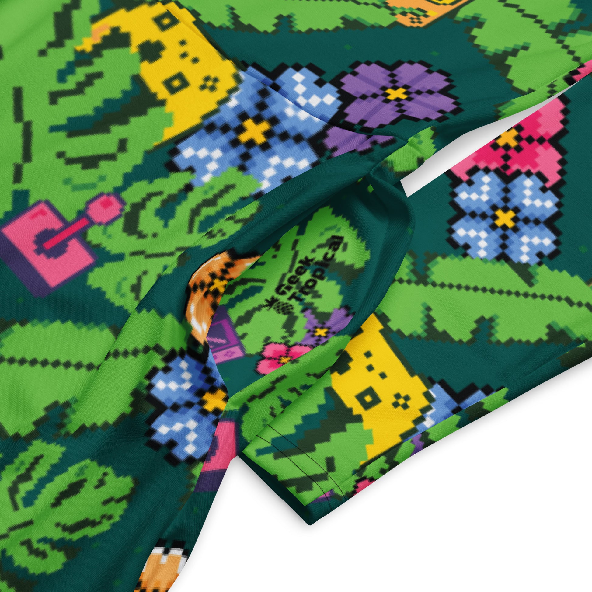 Tropical Video Game Pixels Long Sleeve Midi Dress 7
