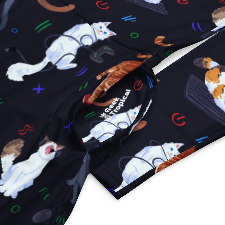 Nerdy Video Game Cats Dark Long Sleeve Midi Dress