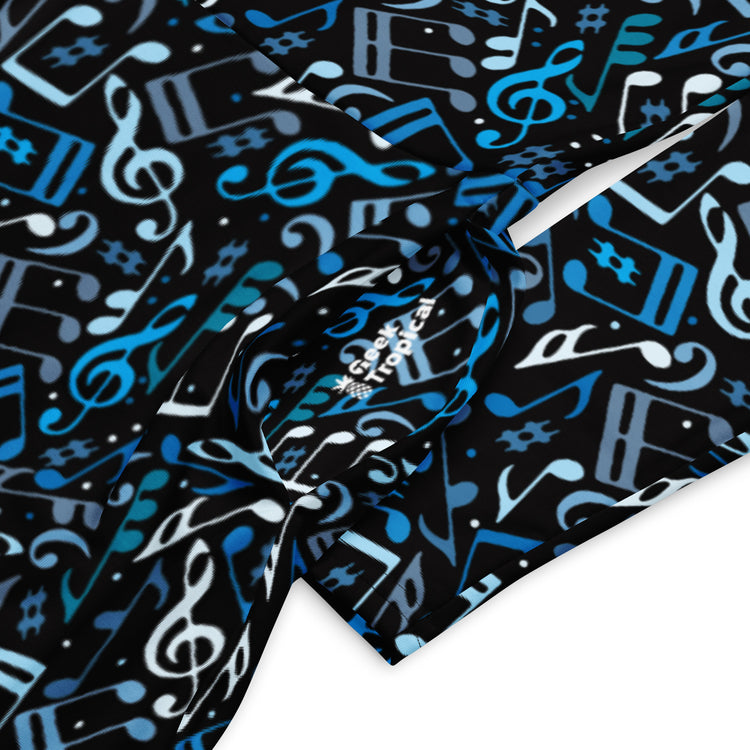 Nerdy Dotted Blue Musical Notes Black Long Sleeve Midi Dress