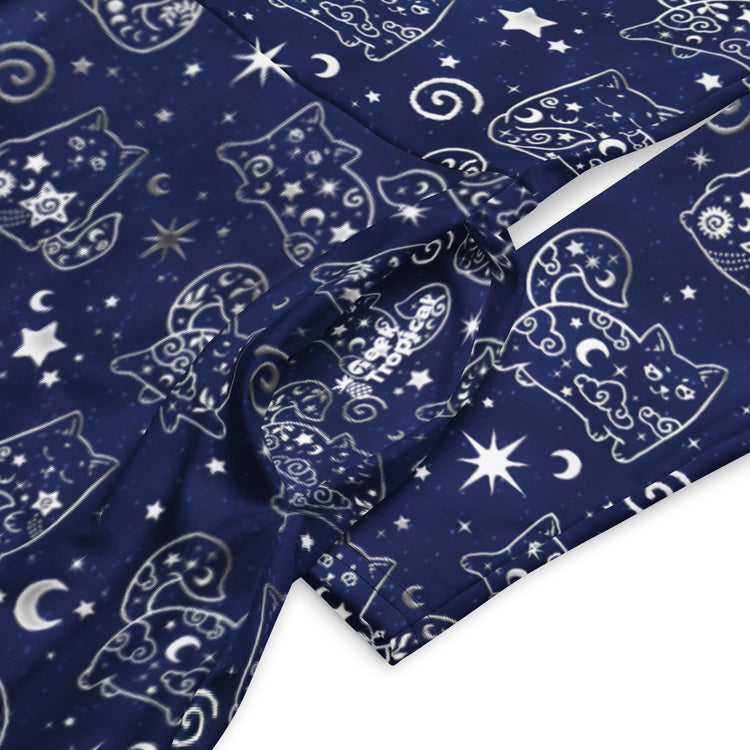 Nerdy Star Cats Long Sleeve Midi Dress