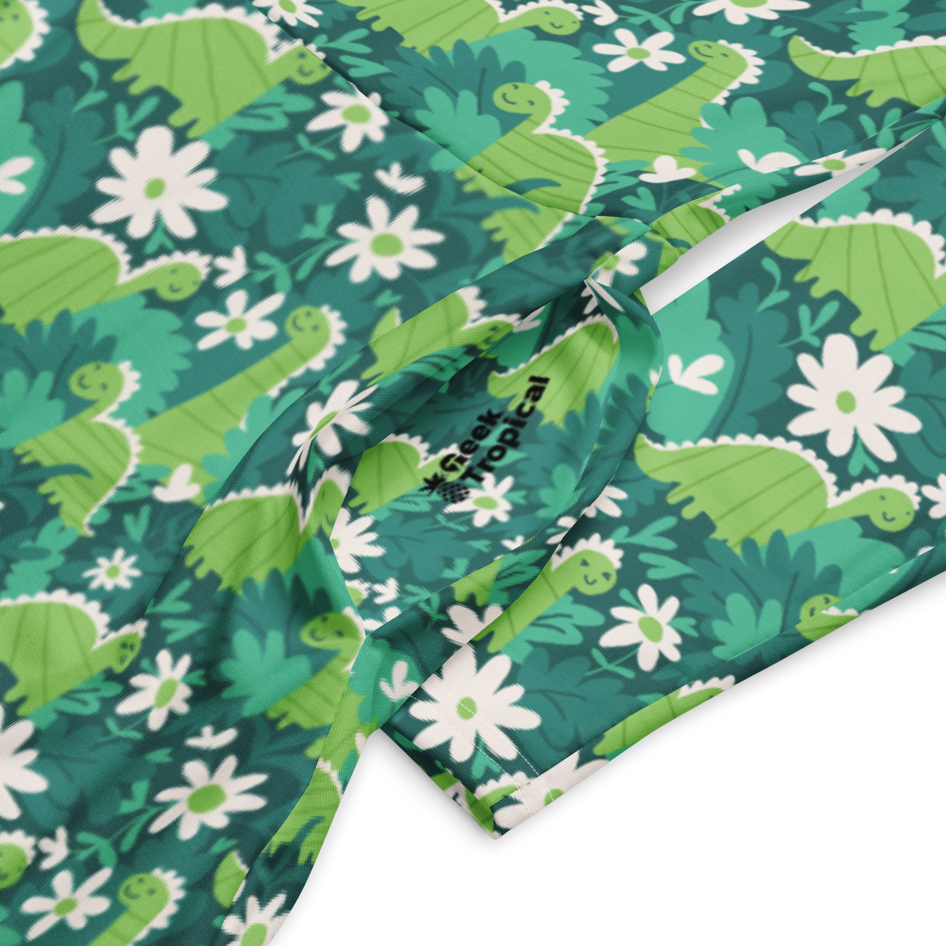 Dinosaur Smiles Flowers and Leaves Long Sleeve Midi Dress 7