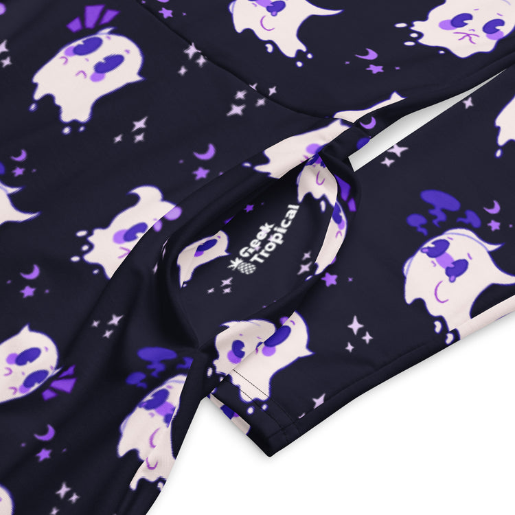 Nerdy Anxious Ghosts Purple Long Sleeve Midi Dress